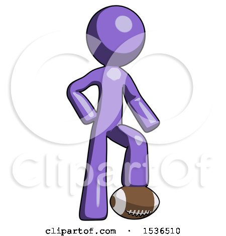 Purple Design Mascot Man Standing with Foot on Football by Leo Blanchette