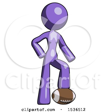 Purple Design Mascot Woman Standing with Foot on Football by Leo Blanchette