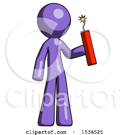 Purple Design Mascot Man Holding Dynamite with Fuse Lit by Leo Blanchette