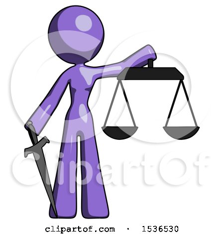 Purple Design Mascot Woman Justice Concept with Scales and Sword, Justicia Derived by Leo Blanchette