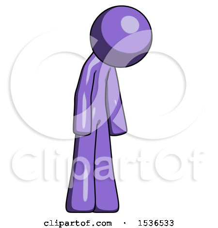 Purple Design Mascot Man Depressed with Head down Turned Right by Leo Blanchette