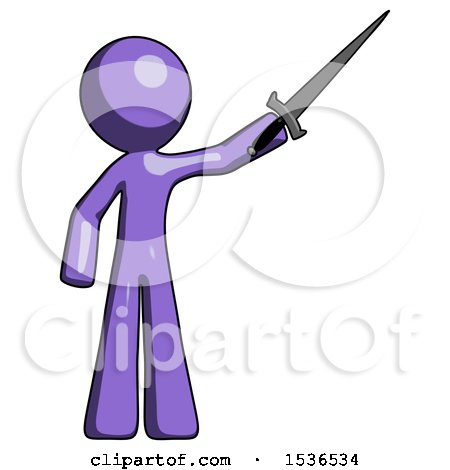 Purple Design Mascot Man Holding Sword in the Air Victoriously by Leo Blanchette
