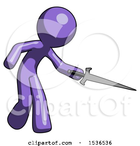 Purple Design Mascot Man Sword Pose Stabbing or Jabbing by Leo Blanchette