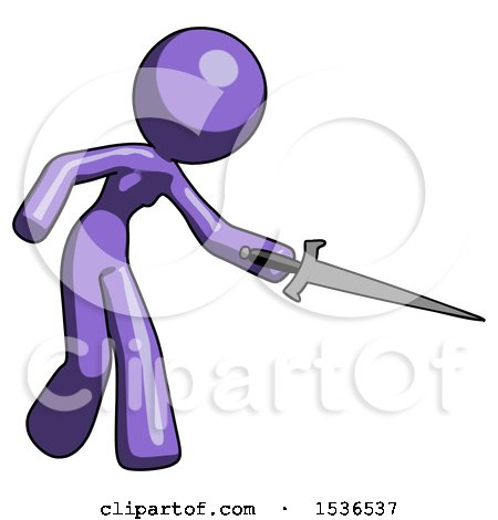 Purple Design Mascot Woman Sword Pose Stabbing or Jabbing by Leo Blanchette