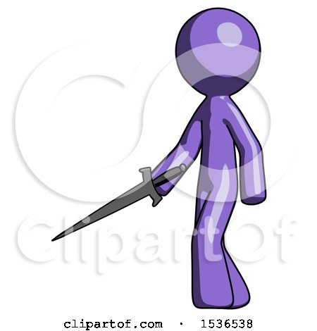 Purple Design Mascot Man with Sword Walking Confidently by Leo Blanchette