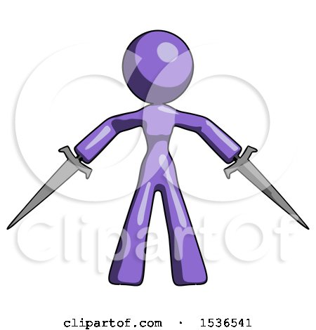 Purple Design Mascot Woman Two Sword Defense Pose by Leo Blanchette
