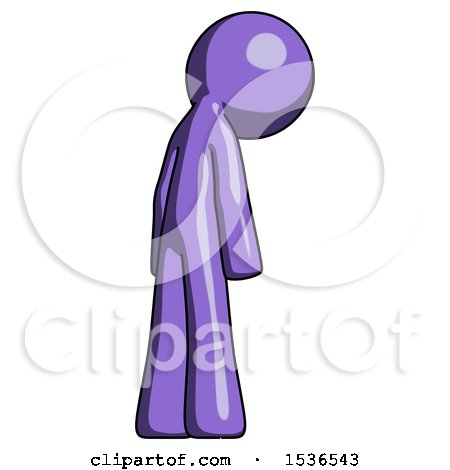 Purple Design Mascot Man Depressed with Head Down, Back to Viewer, Right by Leo Blanchette