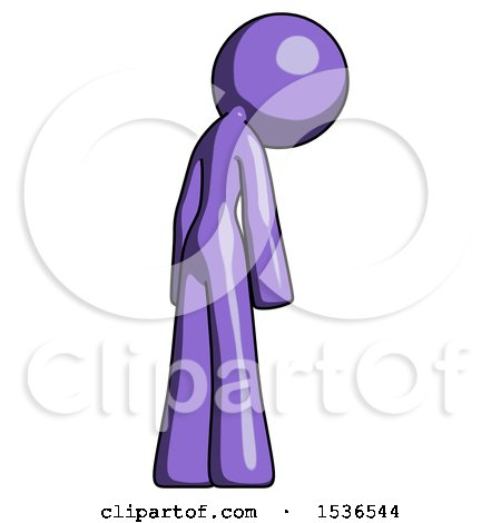 Purple Design Mascot Woman Depressed with Head Down, Back to Viewer, Right by Leo Blanchette