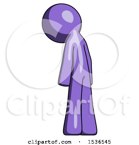 Purple Design Mascot Man Depressed with Head Down, Back to Viewer, Left by Leo Blanchette