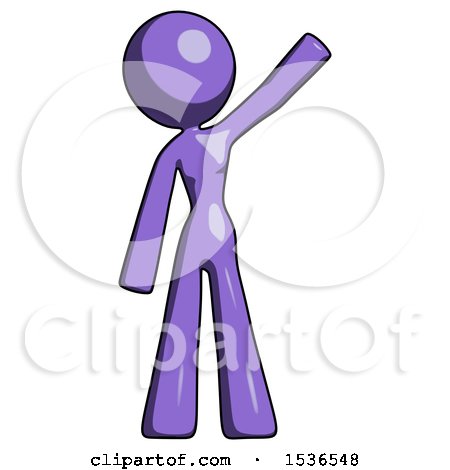 Purple Design Mascot Woman Waving Emphatically with Left Arm by Leo Blanchette