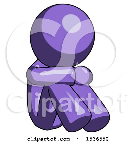 Purple Design Mascot Man Sitting with Head down Facing Angle Right by Leo Blanchette