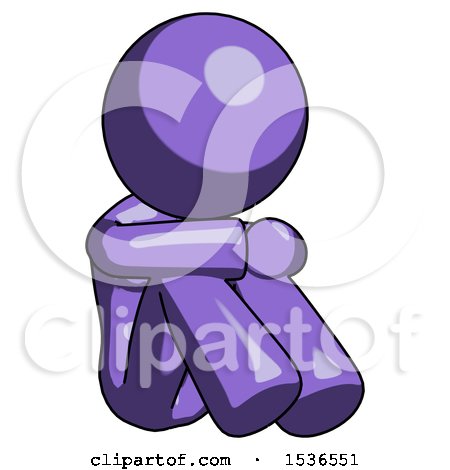 Purple Design Mascot Woman Sitting with Head down Facing Angle Right by Leo Blanchette