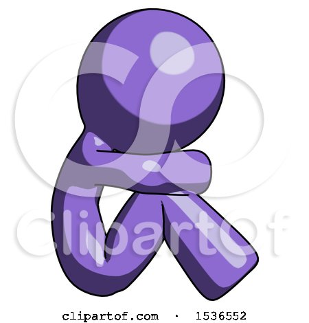 Purple Design Mascot Man Sitting with Head down Facing Sideways Right by Leo Blanchette
