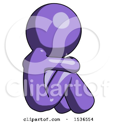 Purple Design Mascot Man Sitting with Head down Back View Facing Right by Leo Blanchette