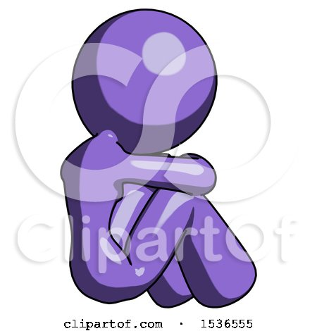 Purple Design Mascot Woman Sitting with Head down Back View Facing Right by Leo Blanchette