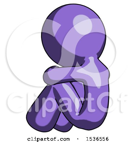 Purple Design Mascot Man Sitting with Head down Back View Facing Left by Leo Blanchette