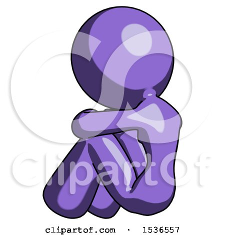 Purple Design Mascot Woman Sitting with Head down Back View Facing Left by Leo Blanchette