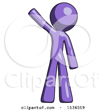 Purple Design Mascot Man Waving Emphatically with Right Arm by Leo Blanchette