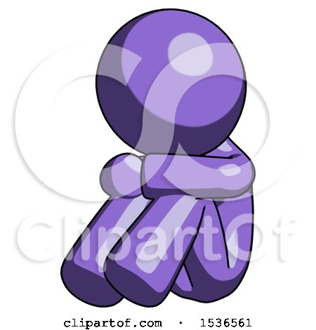 Purple Design Mascot Man Sitting with Head down Facing Angle Left by Leo Blanchette
