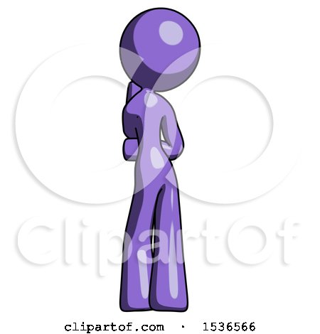 Purple Design Mascot Woman Thinking, Wondering, or Pondering, Rear View by Leo Blanchette