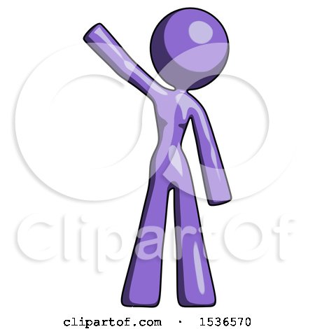 Purple Design Mascot Woman Waving Emphatically with Right Arm by Leo Blanchette