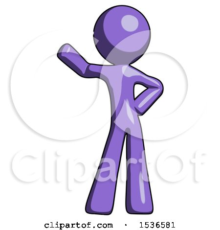 Purple Design Mascot Man Waving Right Arm with Hand on Hip by Leo Blanchette
