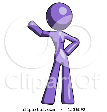 Purple Design Mascot Woman Waving Right Arm with Hand on Hip by Leo Blanchette
