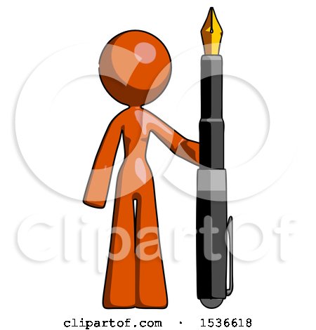 Orange Design Mascot Woman Holding Giant Calligraphy Pen by Leo Blanchette