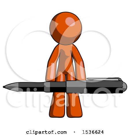 Orange Design Mascot Man Weightlifting a Giant Pen by Leo Blanchette