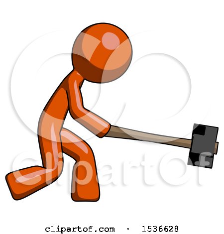 Orange Design Mascot Man Hitting with Sledgehammer, or Smashing Something by Leo Blanchette