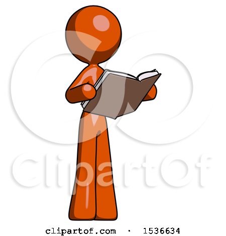 Orange Design Mascot Woman Reading Book While Standing up Facing Away by Leo Blanchette