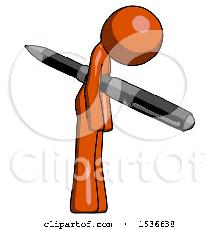 Orange Design Mascot Woman Impaled Through Chest with Giant Pen by Leo Blanchette