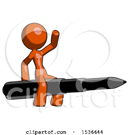 Orange Design Mascot Woman Riding a Pen like a Giant Rocket by Leo Blanchette