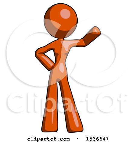 Orange Design Mascot Woman Waving Left Arm with Hand on Hip by Leo Blanchette