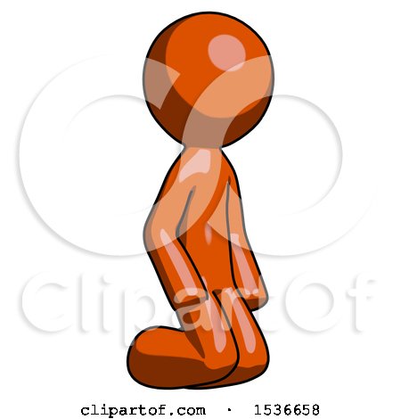 Orange Design Mascot Man Kneeling Angle View Right by Leo Blanchette