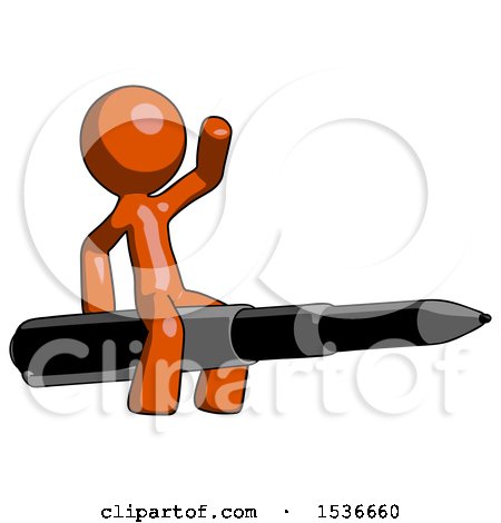 Orange Design Mascot Man Riding a Pen like a Giant Rocket by Leo Blanchette