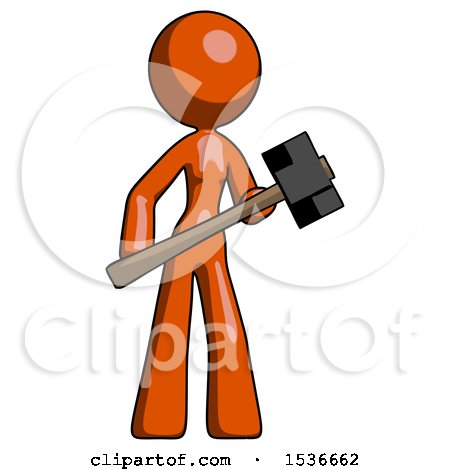 Orange Design Mascot Woman with Sledgehammer Standing Ready to Work or Defend by Leo Blanchette
