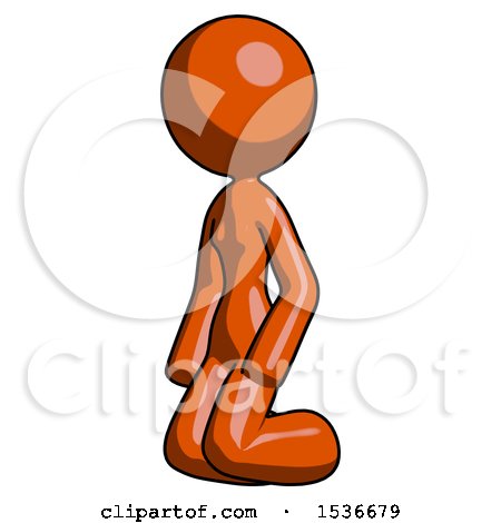 Orange Design Mascot Woman Kneeling Angle View Left by Leo Blanchette