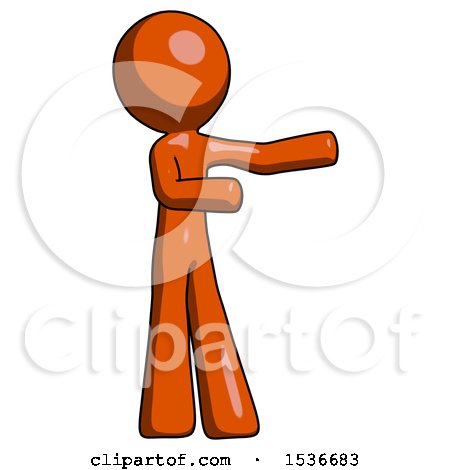 Orange Design Mascot Man Presenting Something to His Left by Leo Blanchette