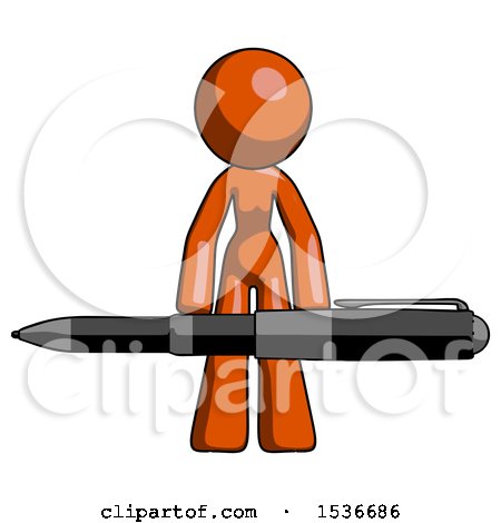 Orange Design Mascot Woman Lifting a Giant Pen like Weights by Leo Blanchette