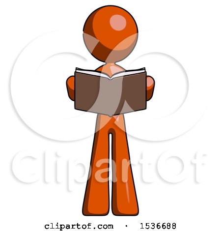 Orange Design Mascot Woman Reading Book While Standing up Facing Viewer by Leo Blanchette