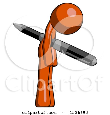 Orange Design Mascot Man Impaled Through Chest with Giant Pen by Leo Blanchette