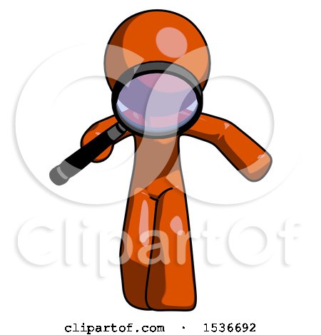 Orange Design Mascot Man Looking down Through Magnifying Glass by Leo Blanchette