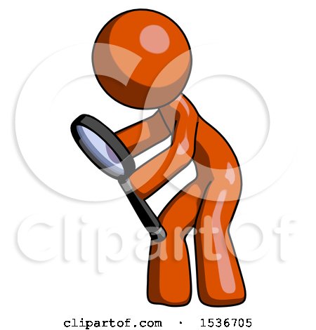 Orange Design Mascot Man Inspecting with Large Magnifying Glass Left by Leo Blanchette