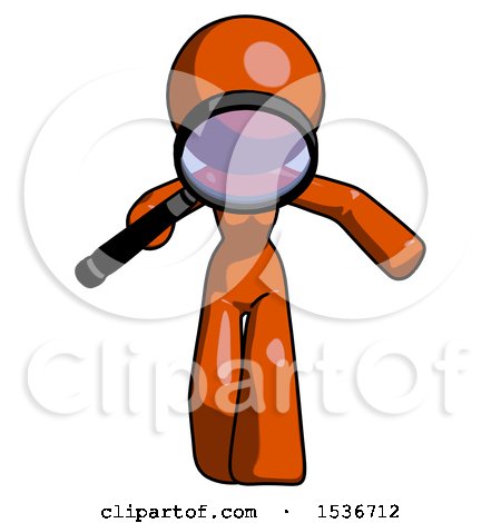 Orange Design Mascot Woman Looking down Through Magnifying Glass by Leo Blanchette