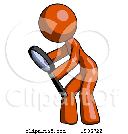 Orange Design Mascot Woman Inspecting with Large Magnifying Glass Left by Leo Blanchette