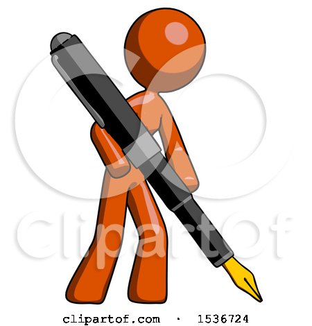 Orange Design Mascot Woman Drawing or Writing with Large Calligraphy Pen by Leo Blanchette