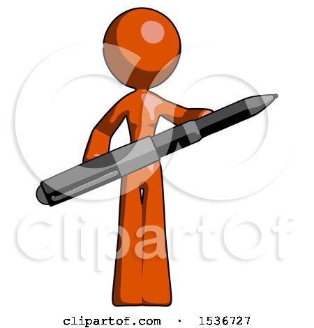 Orange Design Mascot Woman Posing Confidently with Giant Pen by Leo Blanchette