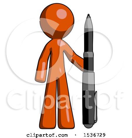 Orange Design Mascot Man Holding Large Pen by Leo Blanchette