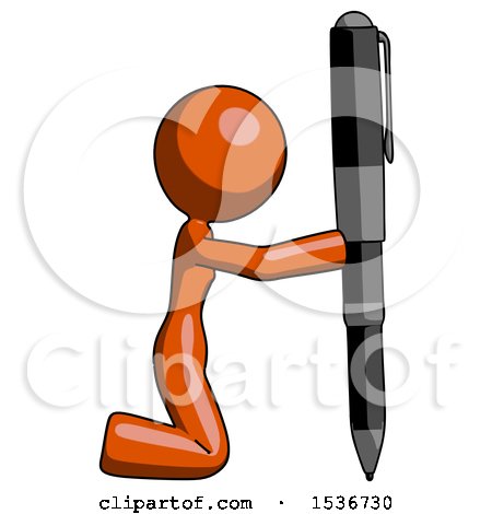 Orange Design Mascot Woman Posing with Giant Pen in Powerful yet Awkward Manner. Because Funny by Leo Blanchette